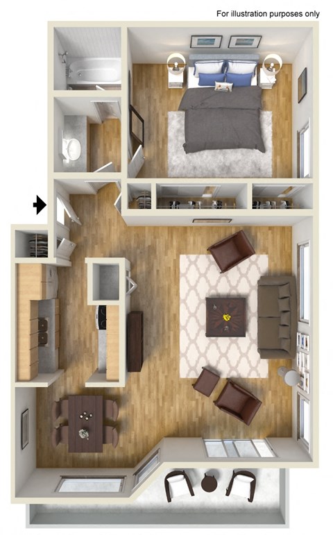 Floor plan for 1 bed, 1 bath, 820 sqft
